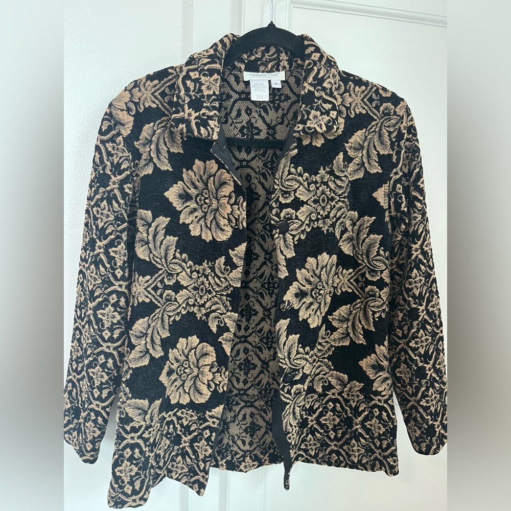 Coldwater Creek Brocade Black and Gold Floral Jacket